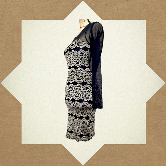 A'gaci Black and Gold Sheer Long Sleeve Dress - Picture 4 of 7